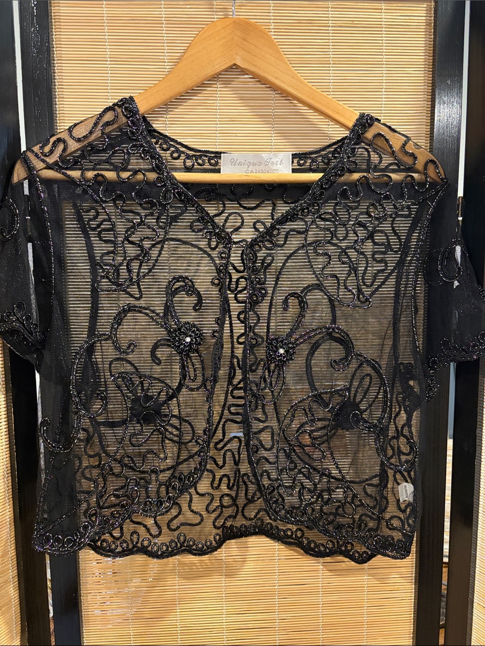Black Beaded Sheer Embroidered Top
